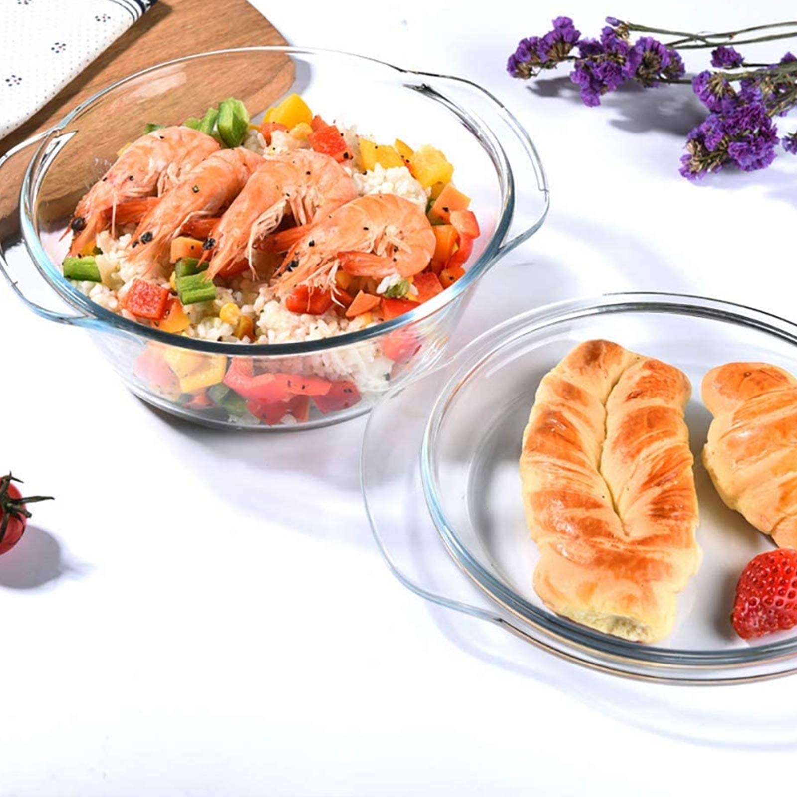 Amazon｜ふた付きガラス丸型キャセロール、耐熱ガラス調理鍋、家庭用